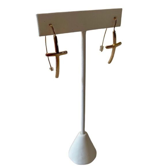 Long Wire Gold Tone Cross Earrings. Simple yet beautiful. - Picture 4 of 5